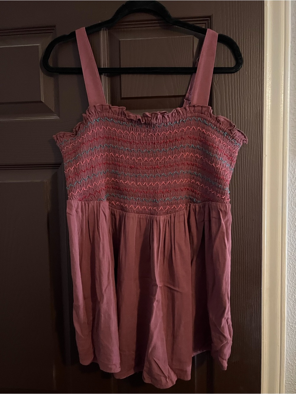 torrid Dusty Rose Smocked Tank Top with Multicolor Stitching